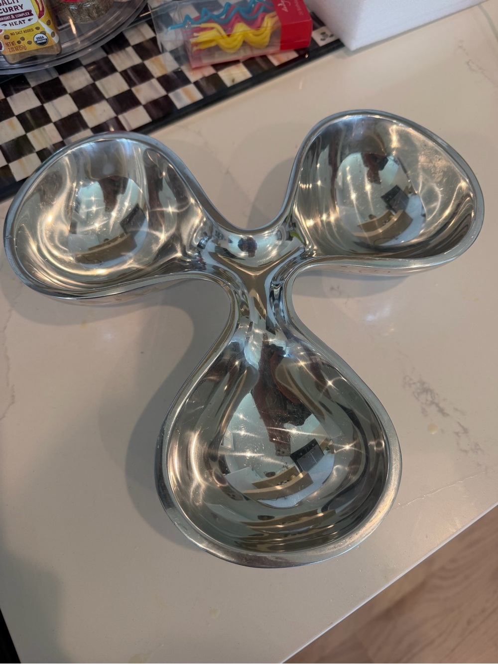 Nambe Modern 3-Section Stainless Serving Dish - Silver
